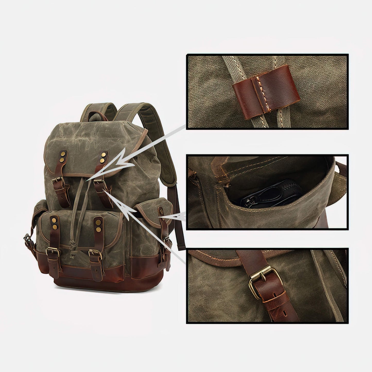 Large Retro Waxed Canvas Leather Backpack