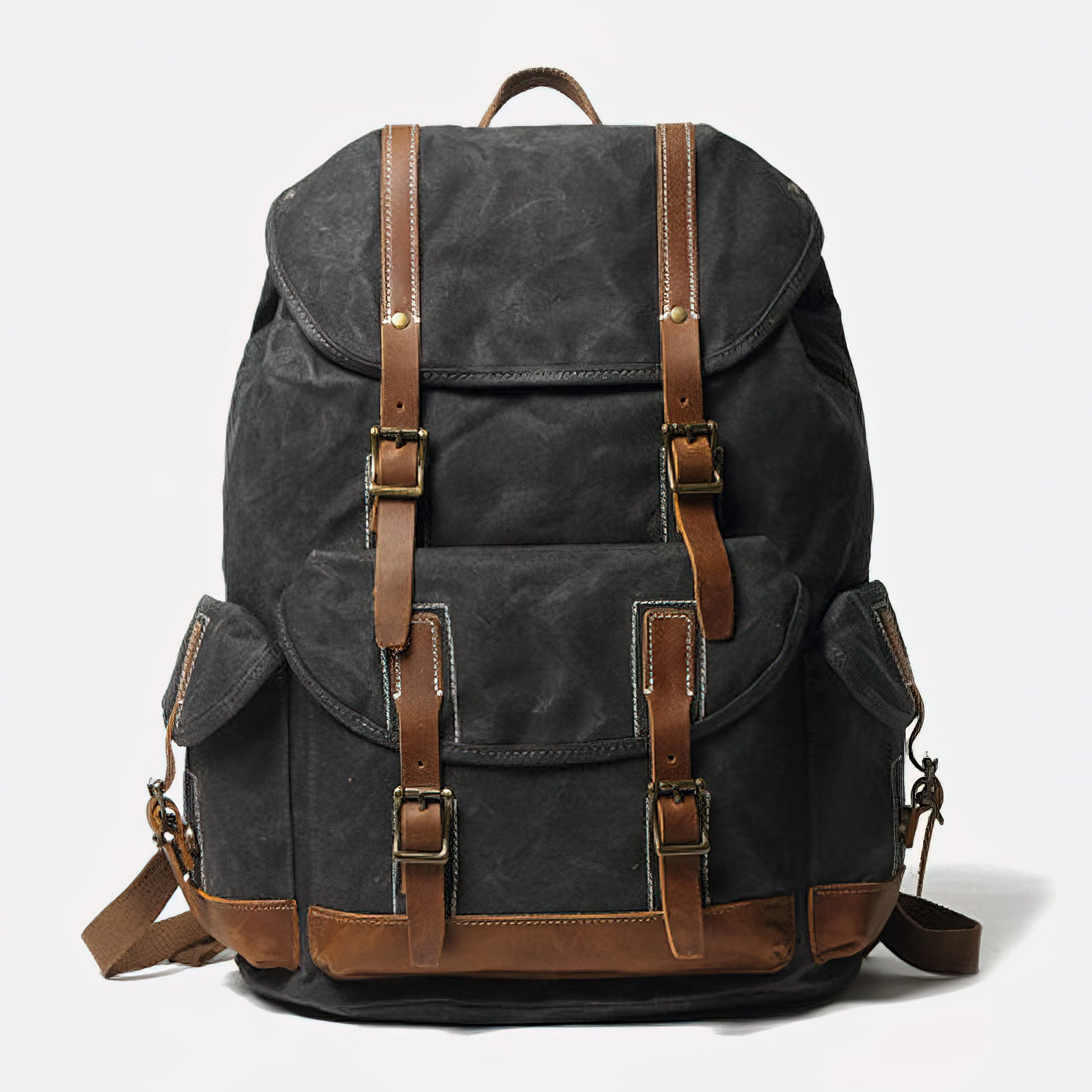 canvas backpack leather accents Vintage Waxed Canvas Backpack 28L - Large Capacity, Genuine Leather, Waterproof