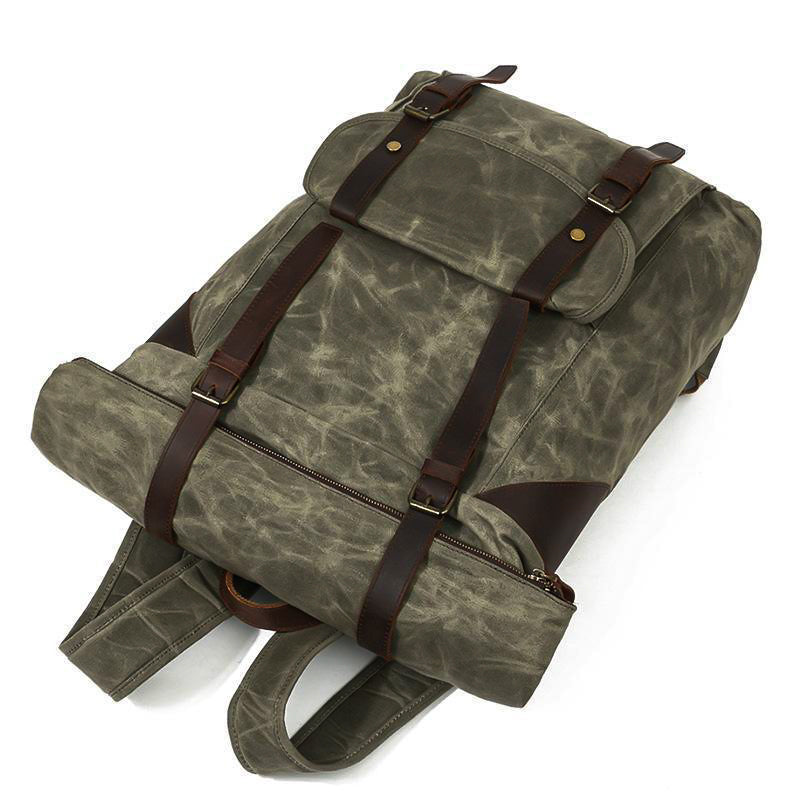 Waxed Canvas Waterproof Roll Top Backpack 30L