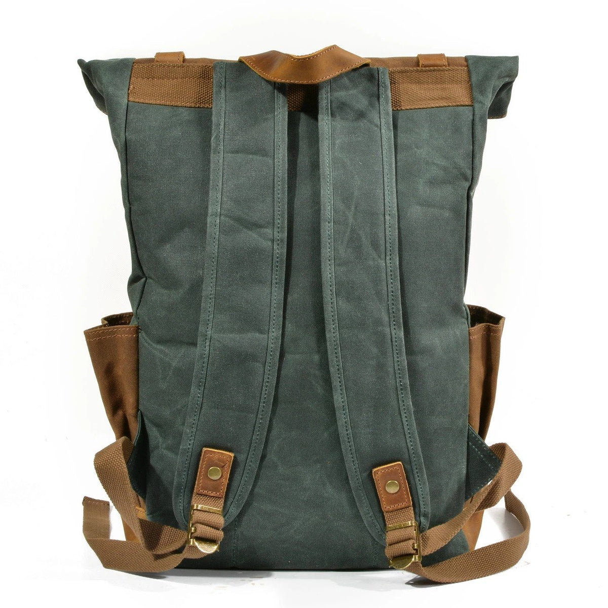 Back of the lake green backpack with padded shoulder straps