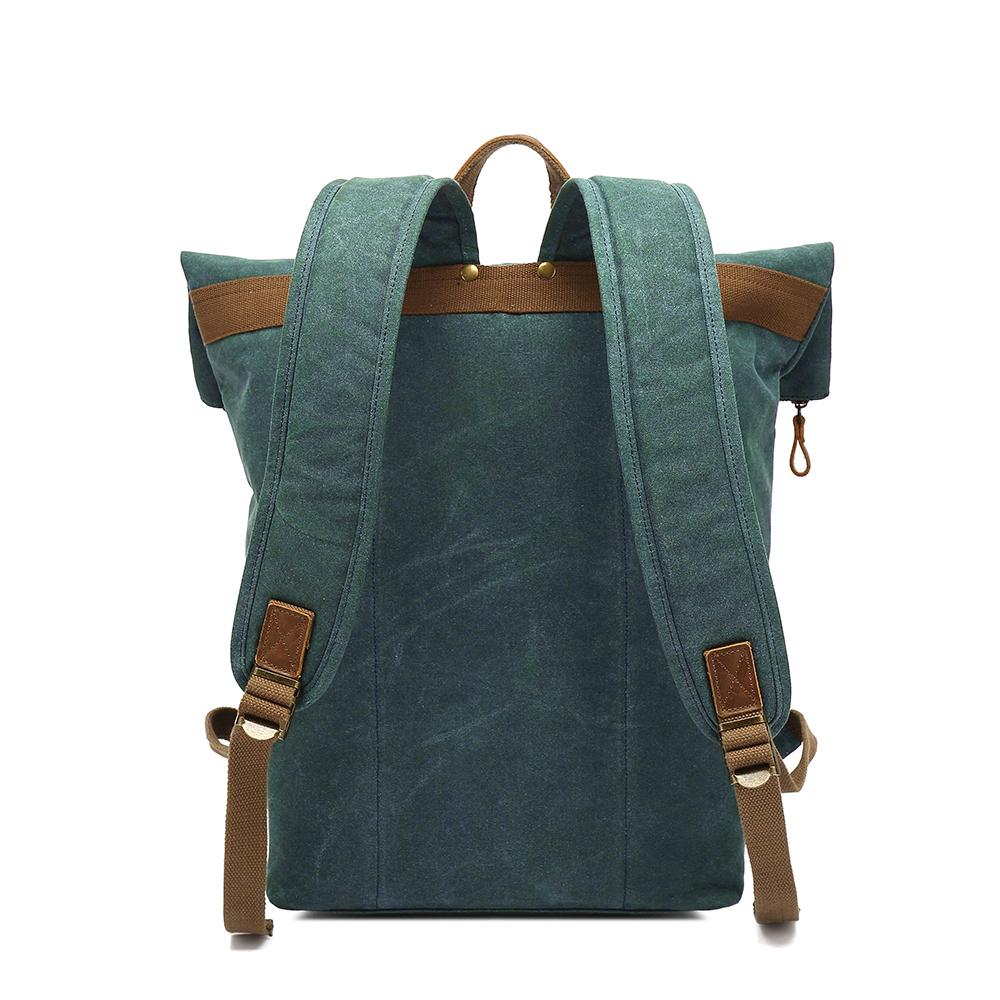 Back of the roll top backpack with padded shoulder straps