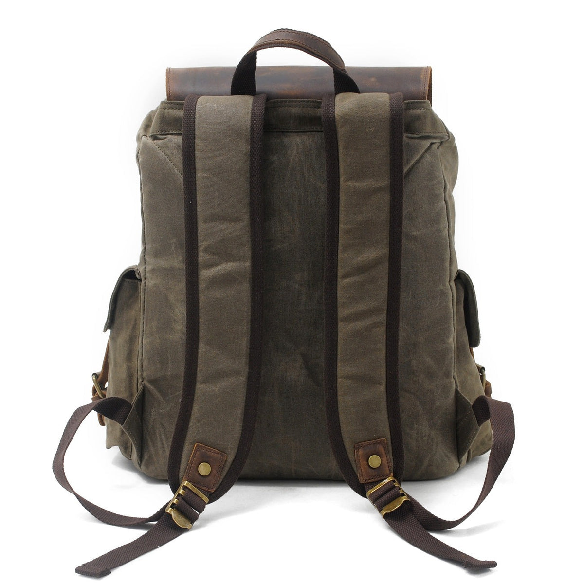 Back of the army green backpack with adjustable shoulder straps