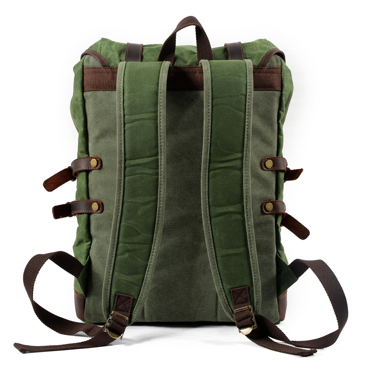 Back of the army green backpack with padded straps