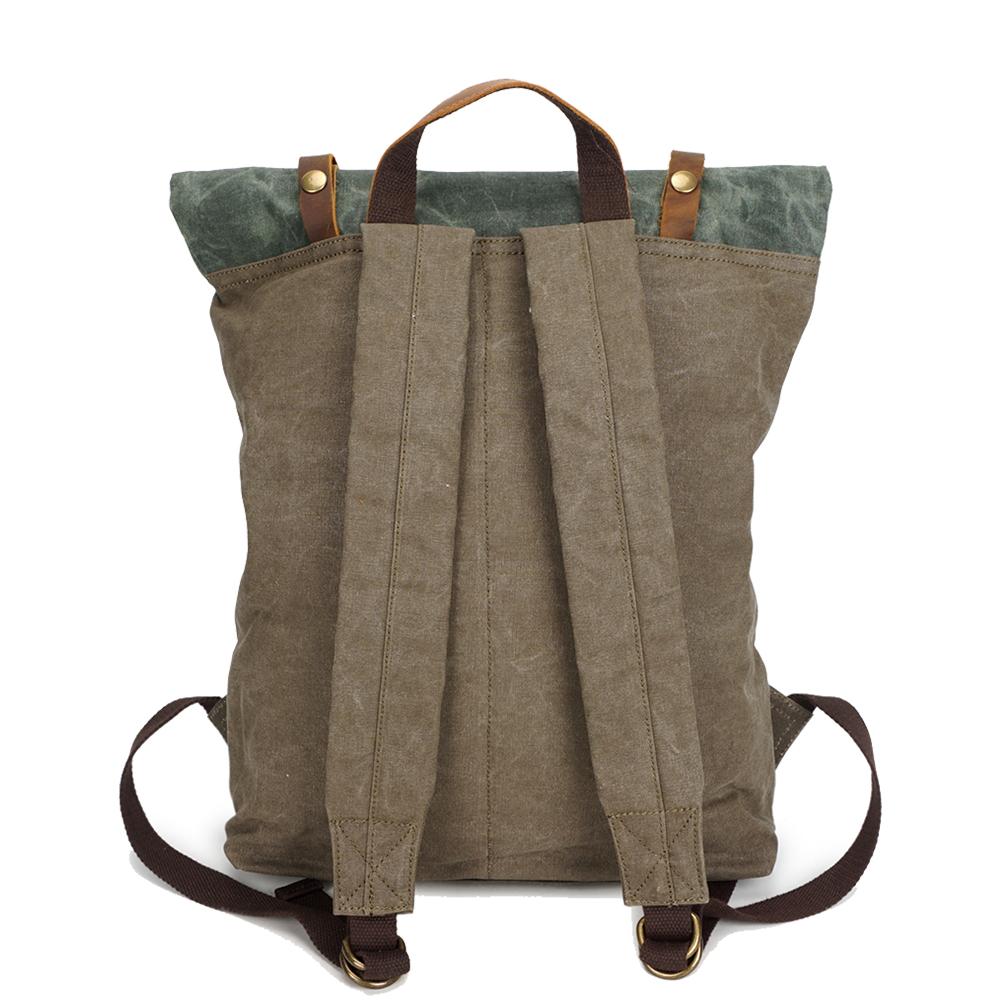 Back of the army green backpack with padded shoulder straps
