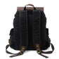 Back of the black backpack with padded shoulder straps and top handle
