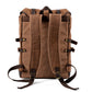 Back of the Brown waxed canvas backpack with padded shoulder straps.