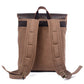Back of the khaki backpack with padded shoulder straps and top handle