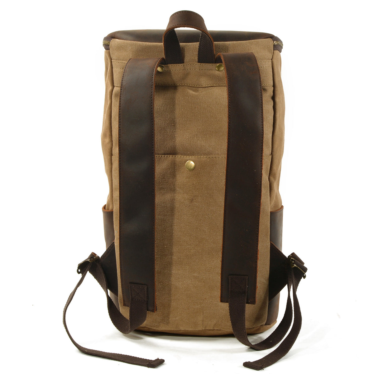 Back of the travel backpack with padded shoulder straps and a concealed pocket opening