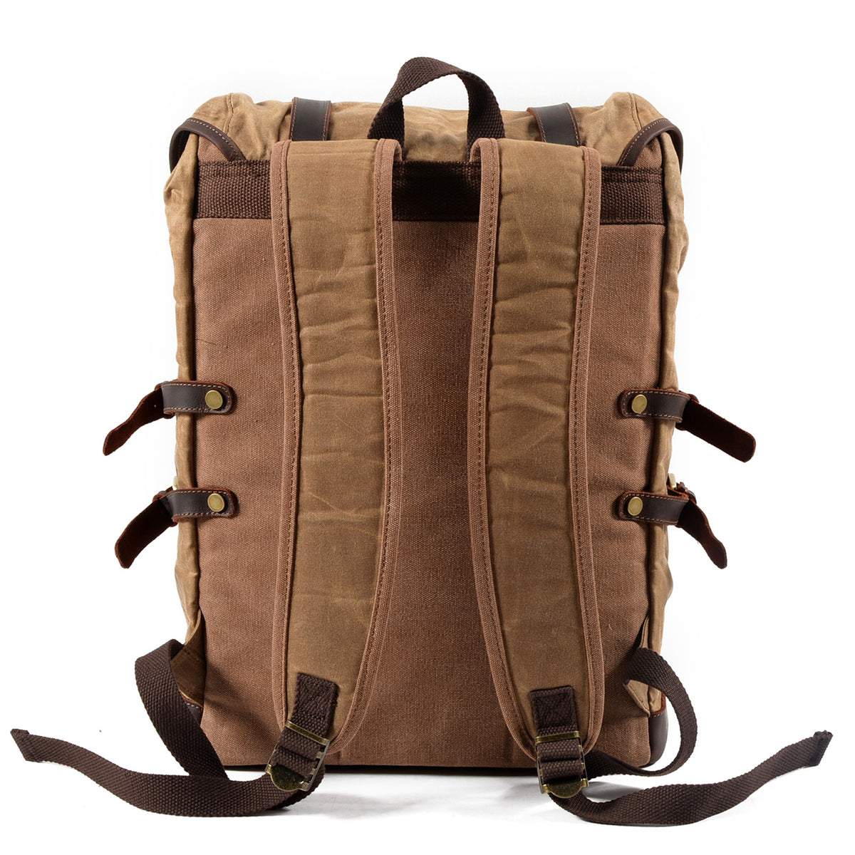 Back of the khaki backpack with adjustable shoulder straps