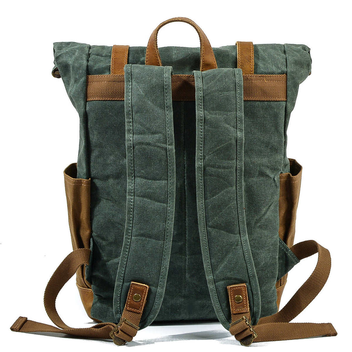 Back of the lake green backpack with padded shoulder straps