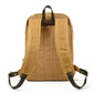 Back of the khaki backpack with padded shoulder straps and leather top handle