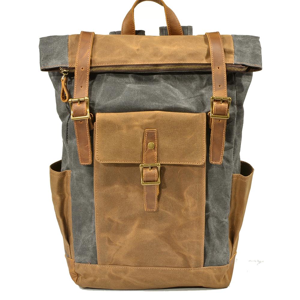 Vintage Roll Top Waxed Canvas Backpack