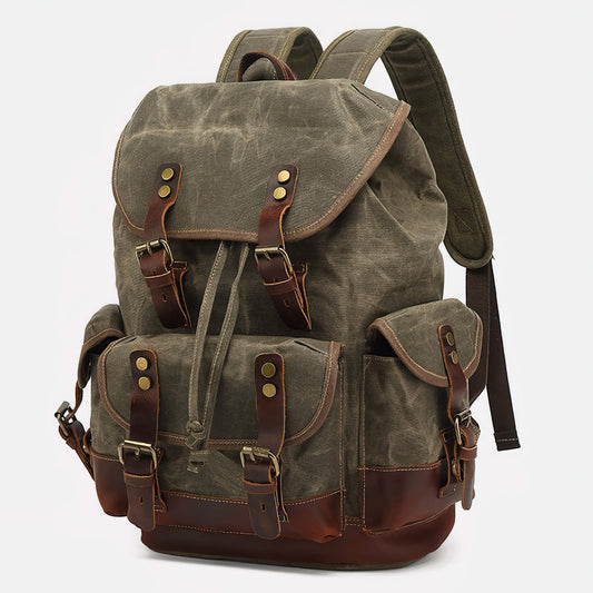 Waxed Canvas Leather Backpack With Roll Up Top Unisex Waterproof Canva –  ROCKCOWLEATHERSTUDIO