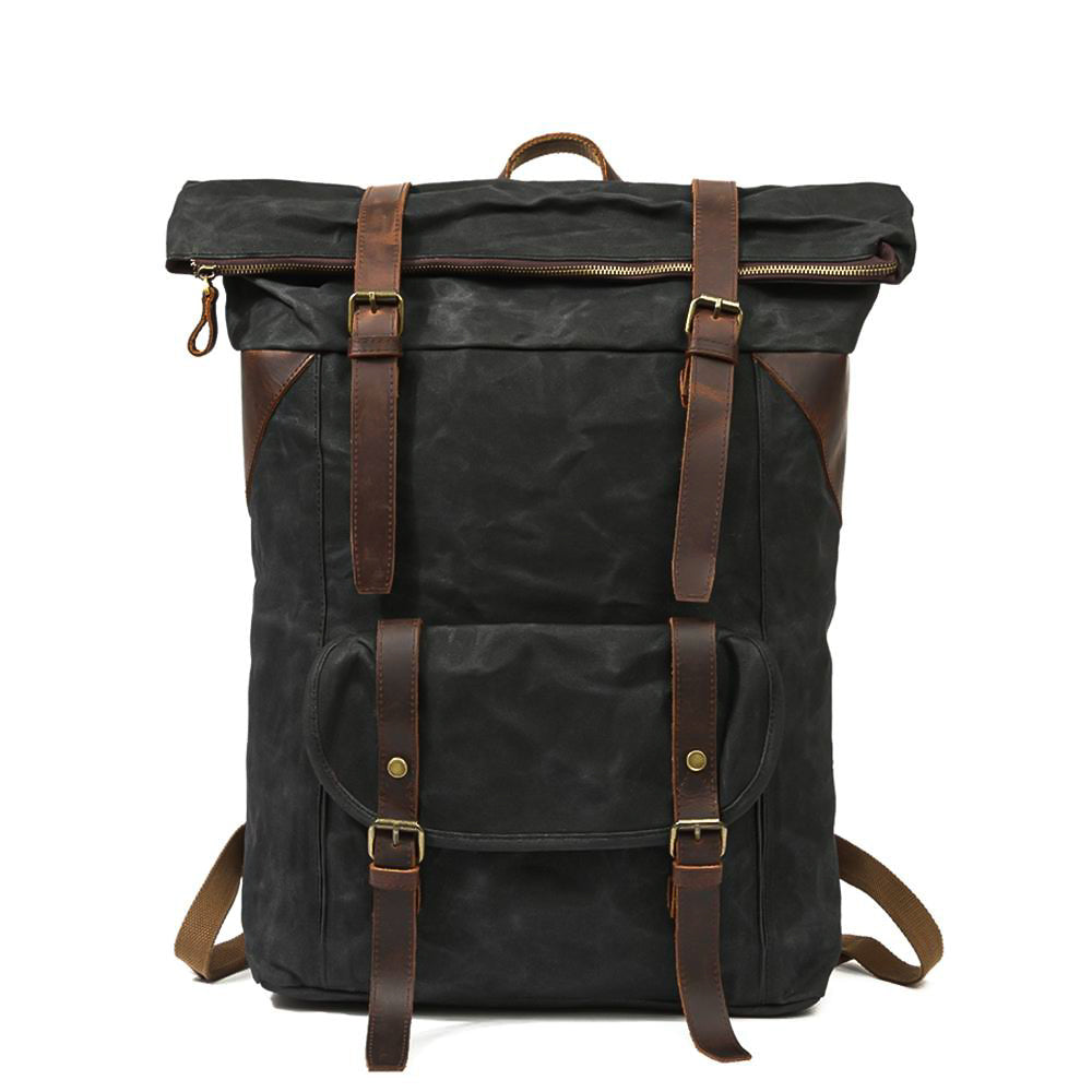 Waxed Canvas Waterproof Roll Top Backpack 30L