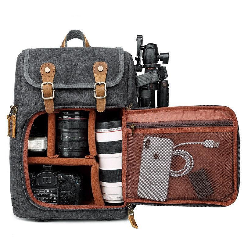 Vintage Waxed Canvas Camera Backpack