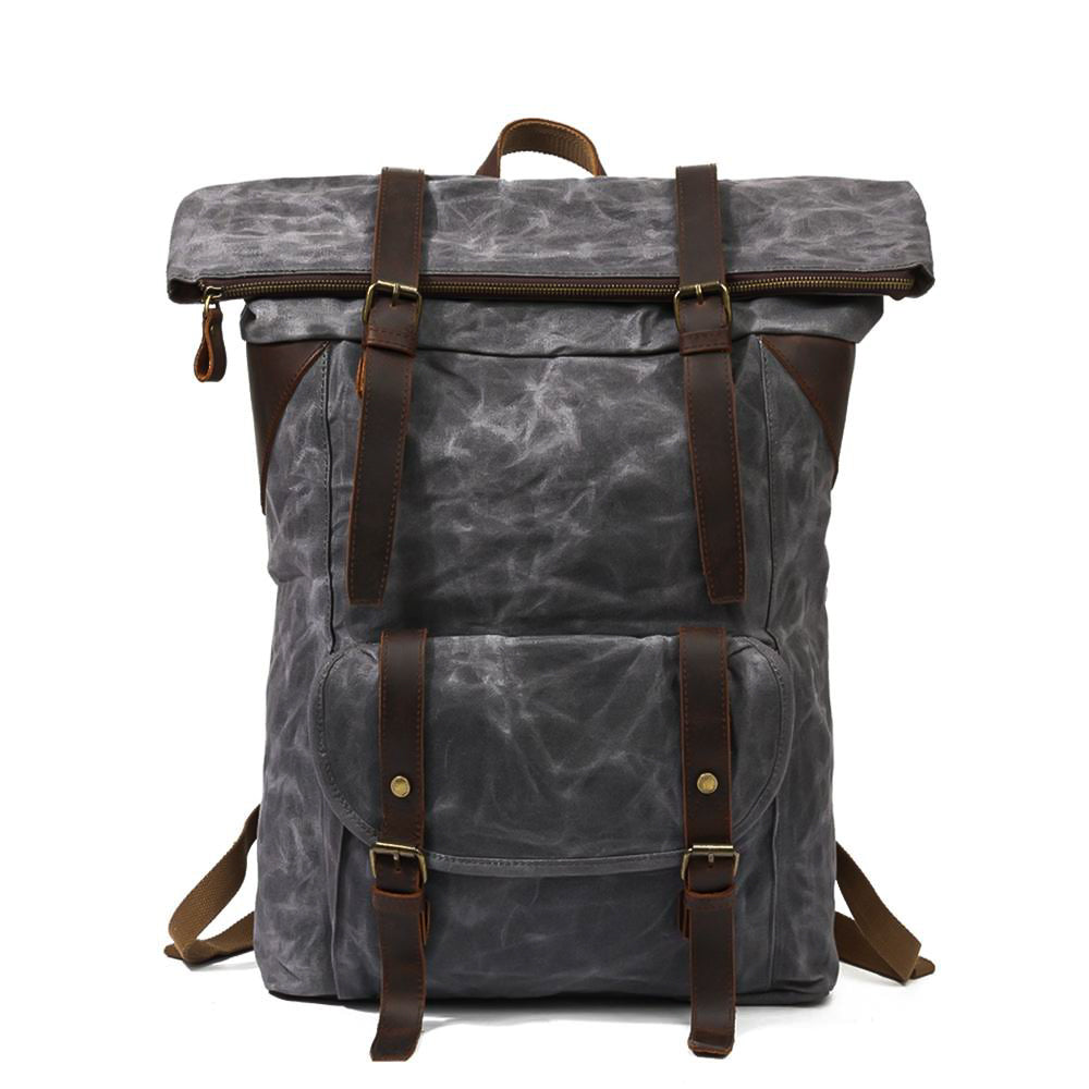 Waxed Canvas Waterproof Roll Top Backpack 30L