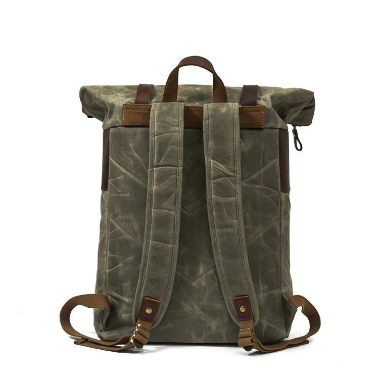 Waxed Canvas Waterproof Roll Top Backpack 30L