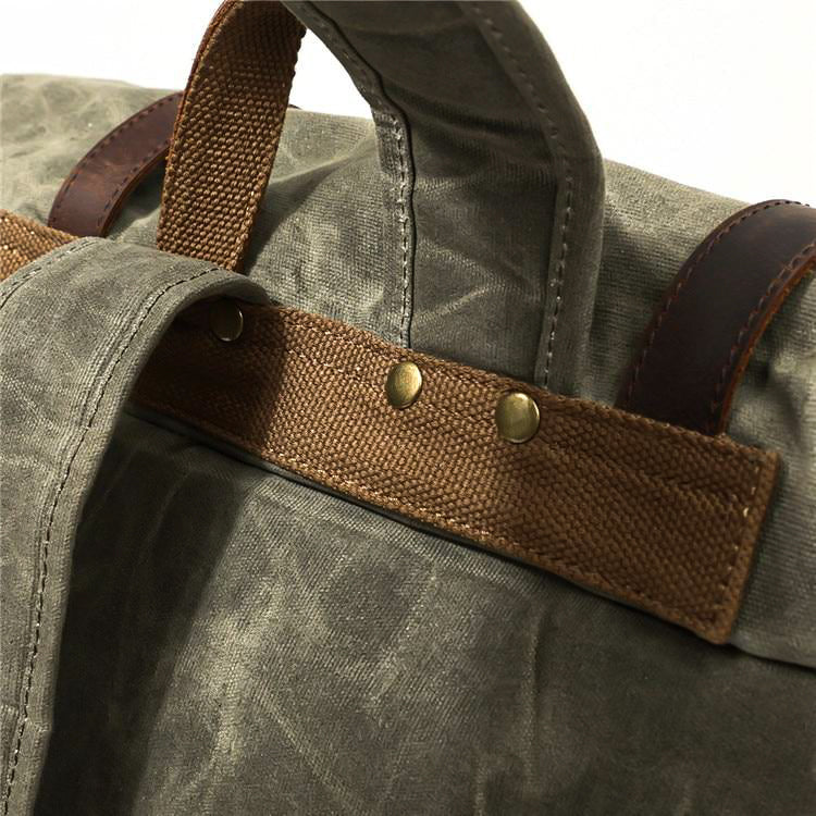 Waxed Canvas Waterproof Roll Top Backpack 30L