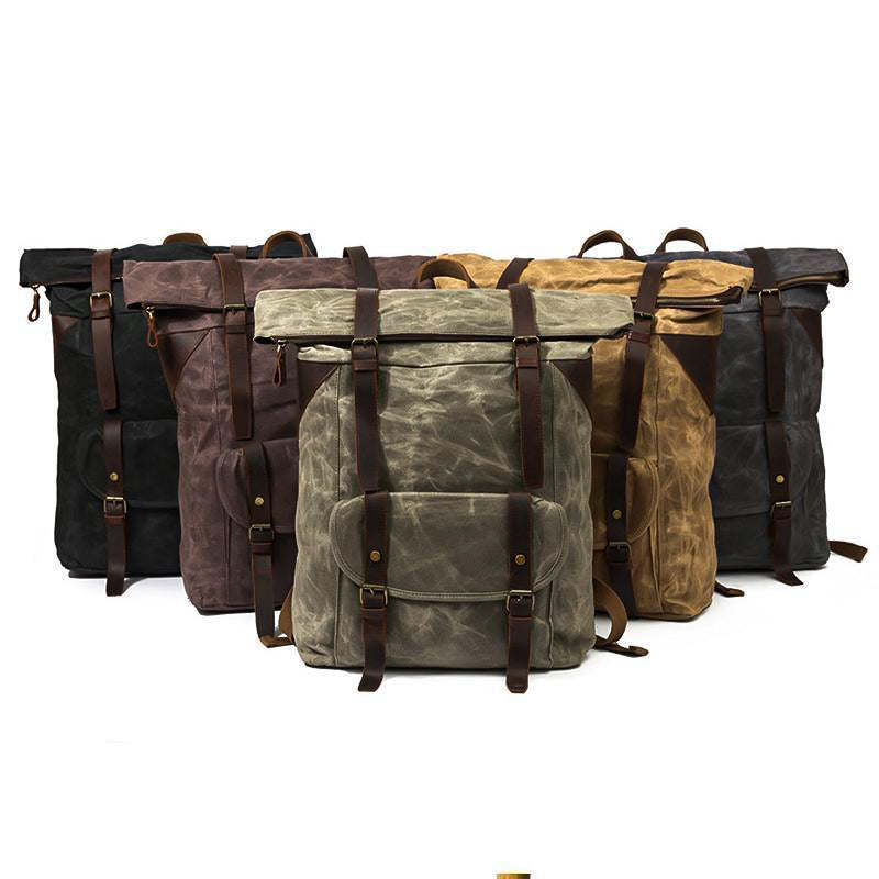Waxed Canvas Waterproof Roll Top Backpack 30L