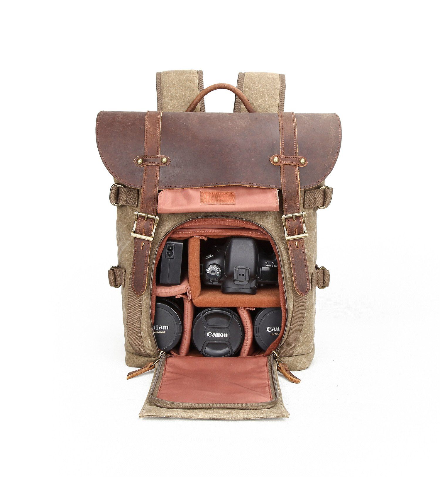 Vintage Canvas Leather Camera Backpack