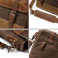 Details of the buckles, shoulder pad, leather stitching, strap clips and zipper