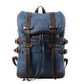 Blue vintage waxed canvas laptop rucksack with brown crazy horse leather straps