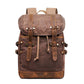 Coffee waxed canvas vintage laptop backpack with leather straps and drawstring