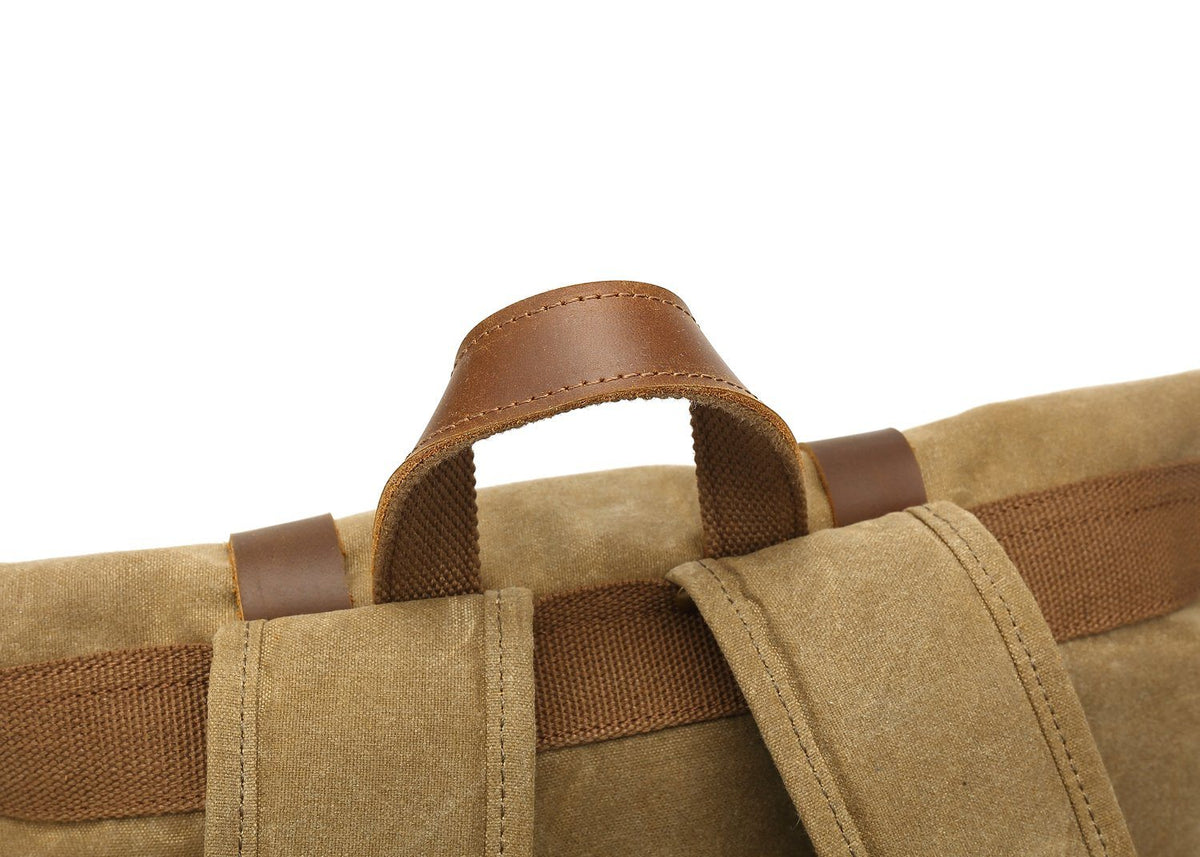 Crazy horse leather carry handle on the roll top