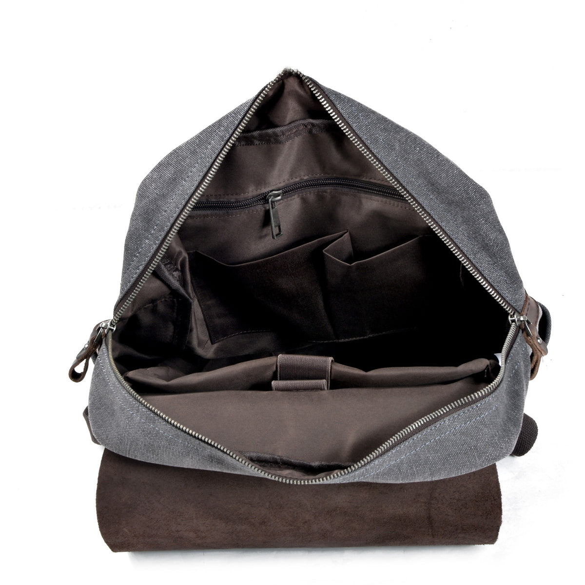 Open main compartment showing the laptop sleeve, inner slip pockets and zip pocket