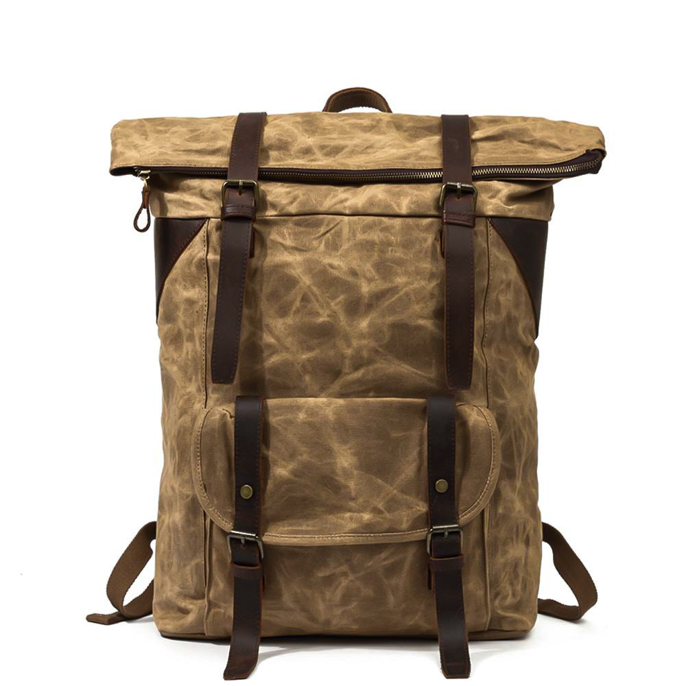 Waxed Canvas Waterproof Roll Top Backpack 30L