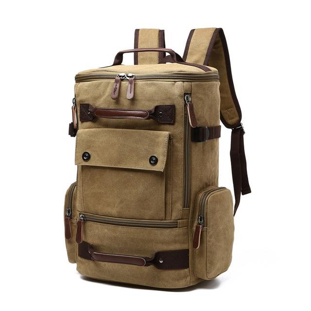 Khaki - High Capacity Canvas Travel Backpack - PaCanva Companion
