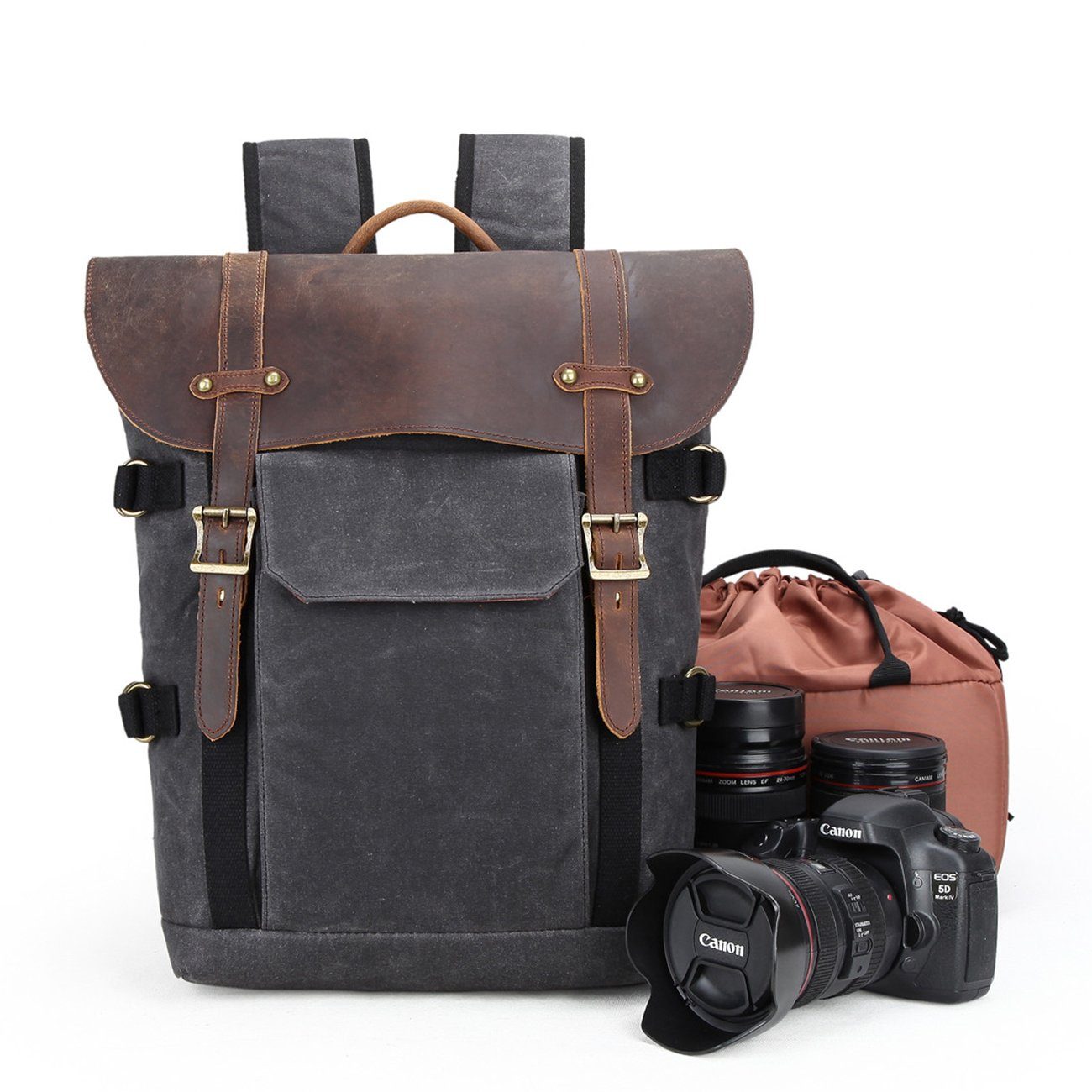 Vintage Canvas Leather Camera Backpack