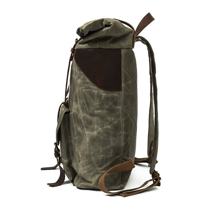 Waxed Canvas Waterproof Roll Top Backpack 30L