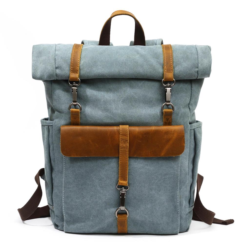 Waxed Canvas Leather Roll Top Backpack