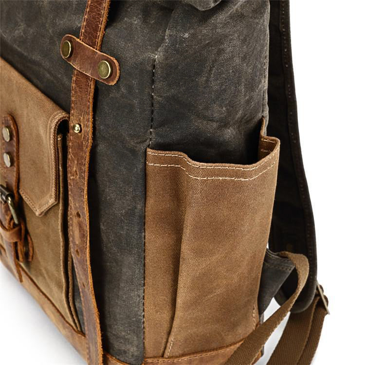 Waxed Canvas Vintage Roll Top Backpack 20L