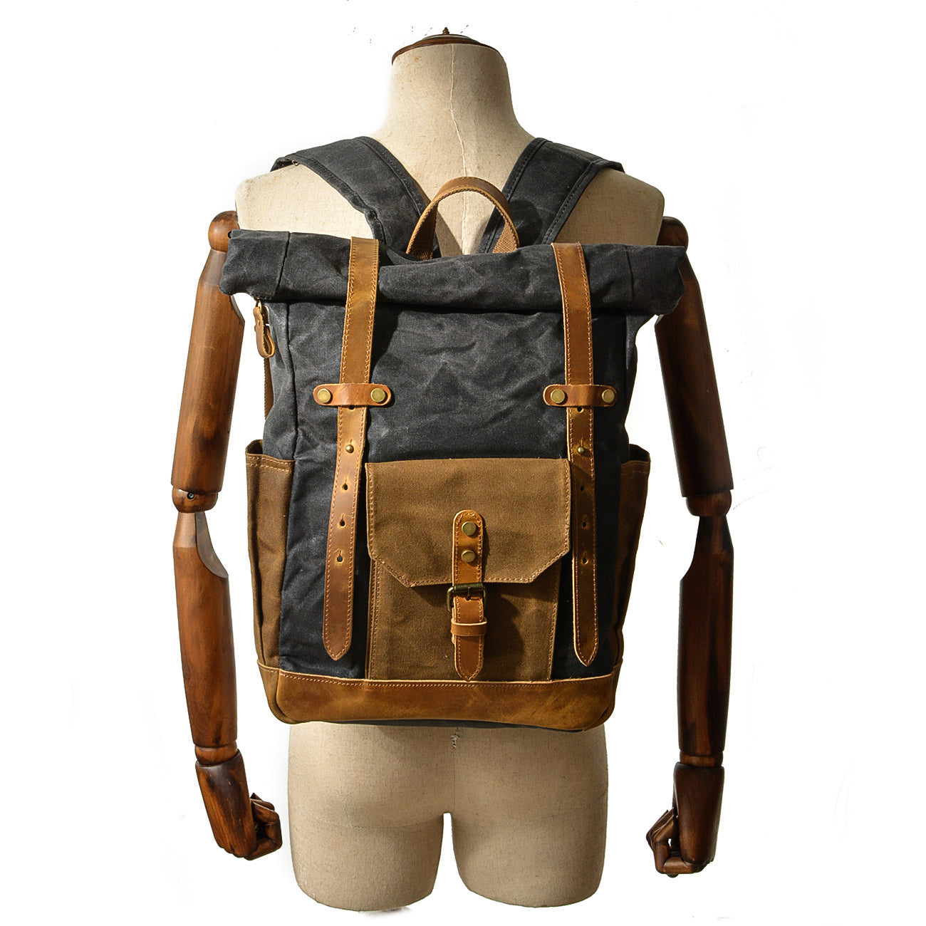 Waxed Canvas Vintage Roll Top Backpack 20L