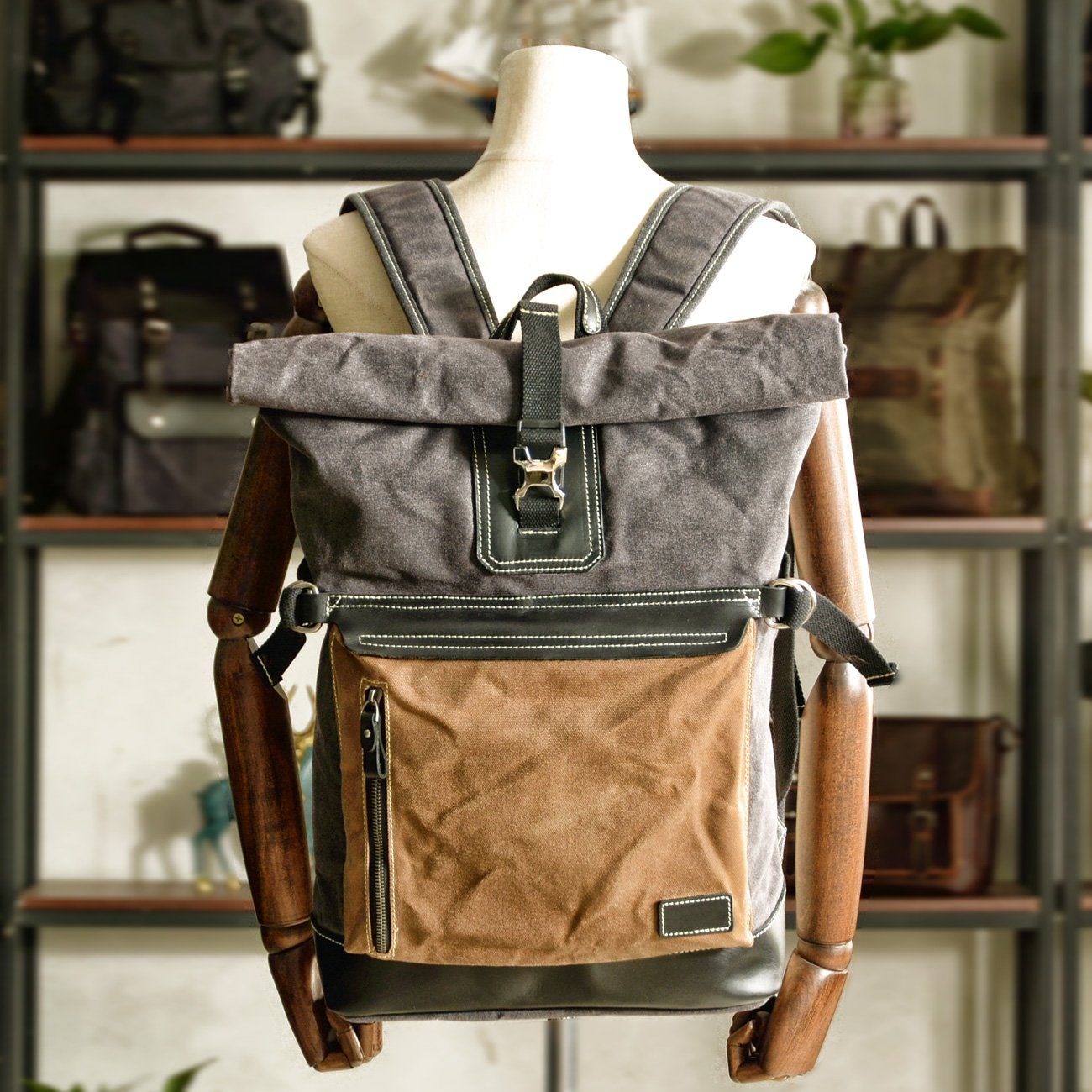 Waterproof Waxed Canvas Roll Top Backpack