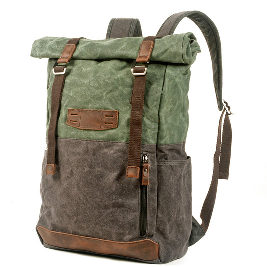 Three-quarter view of the Lake Green backpack showing a side pocket and padded shoulder strap