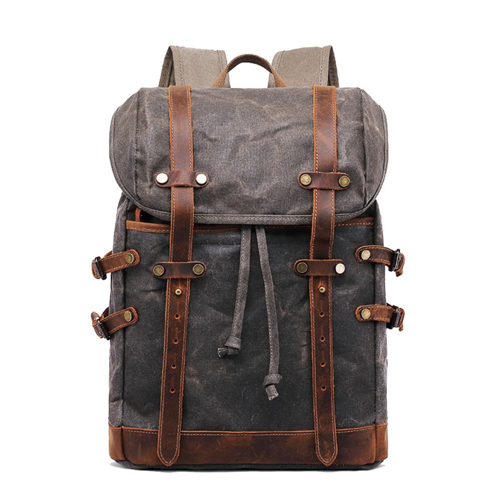 Waxed Canvas Vintage Laptop Backpack 22L - Gray
