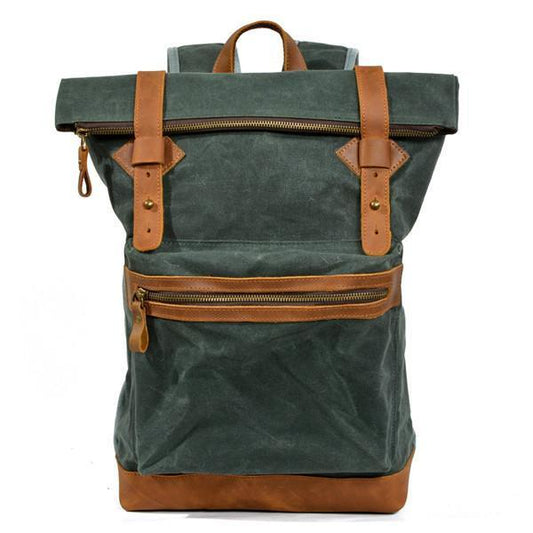 Vintage Canvas Leather Roll Top Backpack