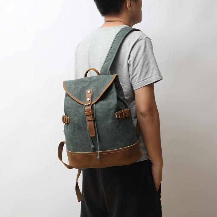 Small Waxed Canvas Leather Backpack