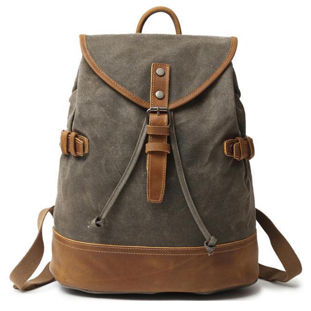 Small Waxed Canvas Leather Backpack